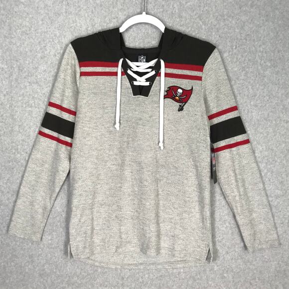 NFL Tops - Tampa Bay Buccaneers Sweater Womens Small Gray Knit Lace Up Hooded NFL Football